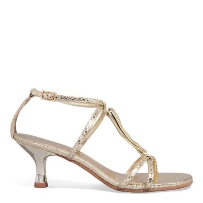 Sandália Cristal Metalizada Dourada Salto Fino