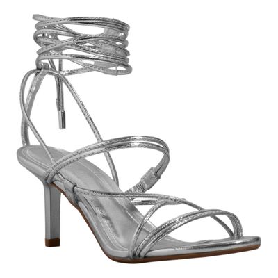 Sandália Reflexo Metalizada Prata Salto Fino