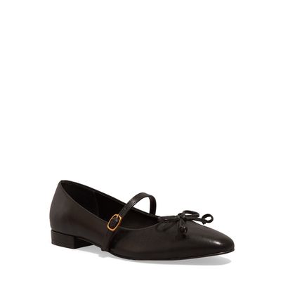 Sapatilha Laço Couro Soft Preta Bico Redondo