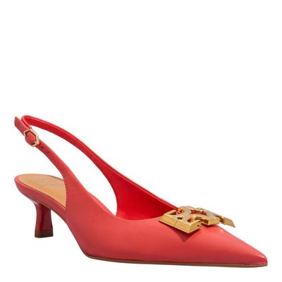 Scarpin Slingback Couro Pelica Vermelho Bico Fino