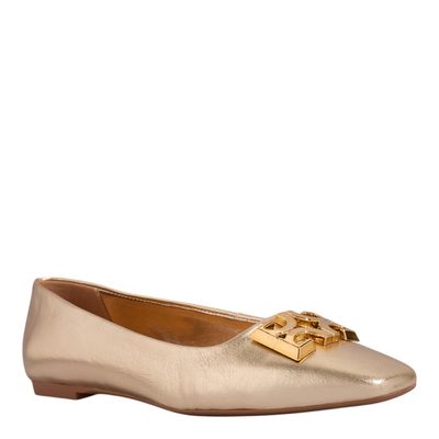 Sapatilha Napa Serena Metalizada Dourada Bico Quadrado