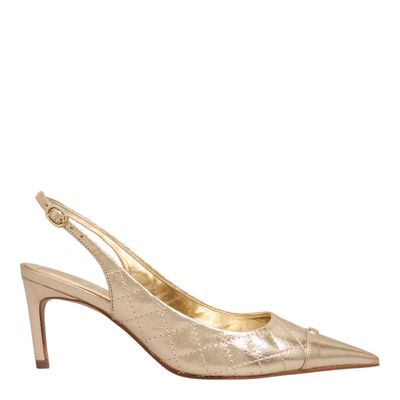 Scarpin Slingback Napa Serena Metalizada Dourada Bico Fino