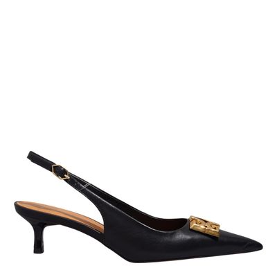 Scarpin Slingback Couro Pelica Preto Bico Fino