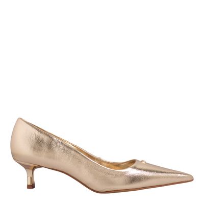 Scarpin Napa Serena Metalizado Dourado Bico Fino Salto Baixo