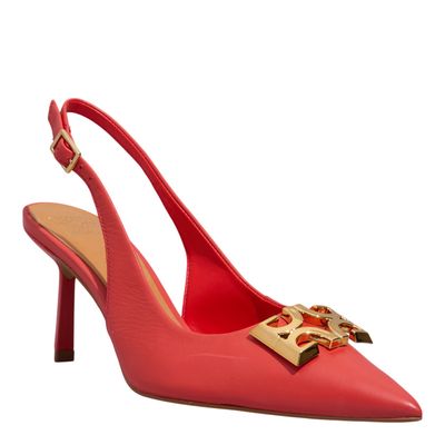 Scarpin Couro Pelica Monograma Vermelho Bico Fino