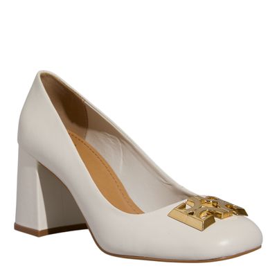 Scarpin Monograma Couro Vegetal Off White Salto Grosso