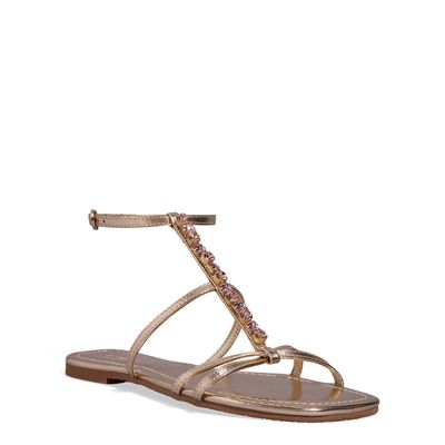 Rasteira Pedraria Brilho Reflexo Metalizado Dourado