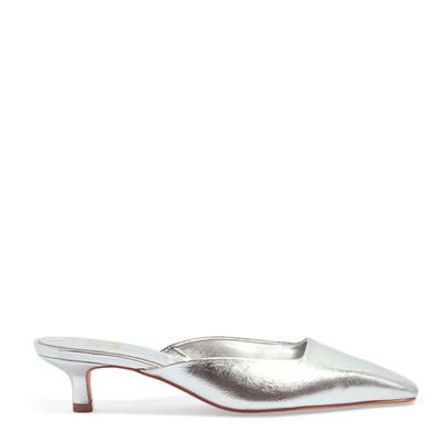 Mule Metalizado Prata Salto Baixo Fino