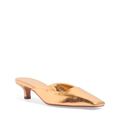 Mule Metalizada Dourado Salto Baixo Fino