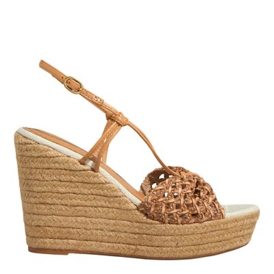 Sandália Espadrille Tramado Salto Anabela Caramelo