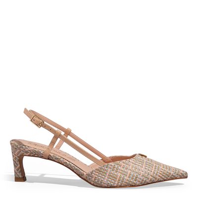 Scarpin Ráfia Colorido Bico Fino Salto Baixo