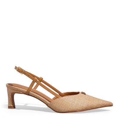 Scarpin Ráfia Bege Bico Fino Salto Baixo