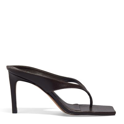 Mule de Dedo  Couro Vegetal Preto Salto Alto Bico Quadrado