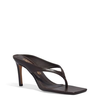 Mule de Dedo  Couro Vegetal Preto Salto Alto Bico Quadrado