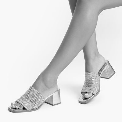 Tamanco Mule Tramado Bronze Salto Bloco