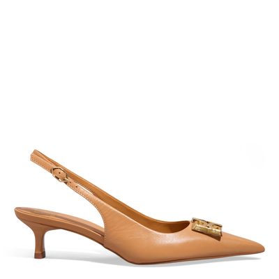 Scarpin Slingback Couro Pelica Caramelo Bico Fino