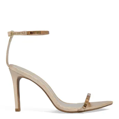 Sandália Metalizada Dourada Bico Folha Brilho