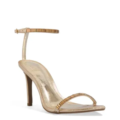 Sandália Metalizada Dourada Bico Folha Brilho