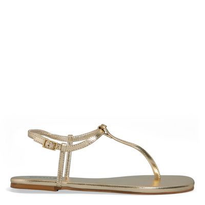 Rasteira Floater Bico Quadrado Dourado Metalizado