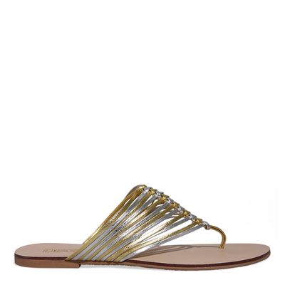 Rasteira Metalizada Dourada Tiras Finas