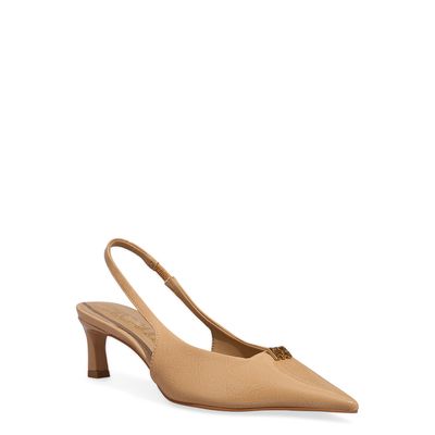 Scarpin Slingback Verniz Bege Salto Baixo