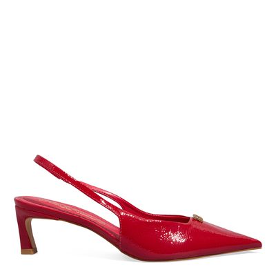 Scarpin Slingback Verniz Vermelho Salto Baixo