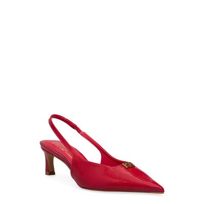 Scarpin Slingback Verniz Vermelho Salto Baixo