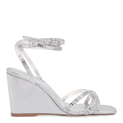 Sandália Anabela Amarração Prata Metalizado