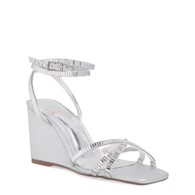 Sandália Anabela Amarração Prata Metalizado