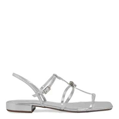 Sandália Rasteira Metalizada Prata Pedraria