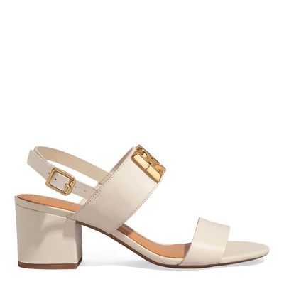 Sandália Couro Off White Salto Bloco Monograma
