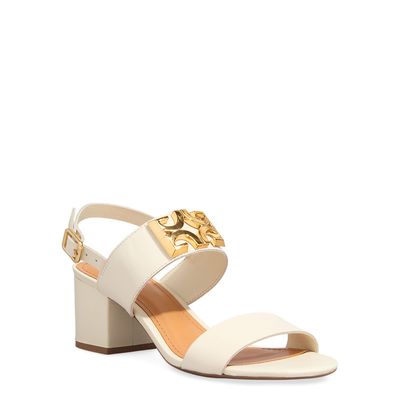 Sandália Couro Off White Salto Bloco Monograma