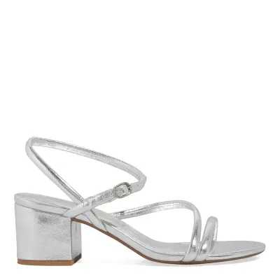 Sandália Metalizada Salto Bloco Prata