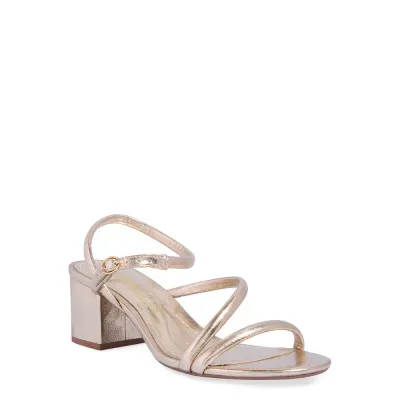 Sandália Metalizada Salto Bloco Dourado