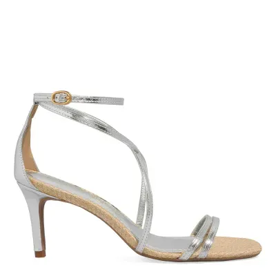 Sandália Metalizada Prata Salto Médio