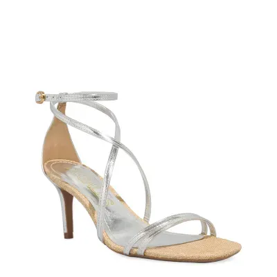Sandália Metalizada Prata Salto Médio