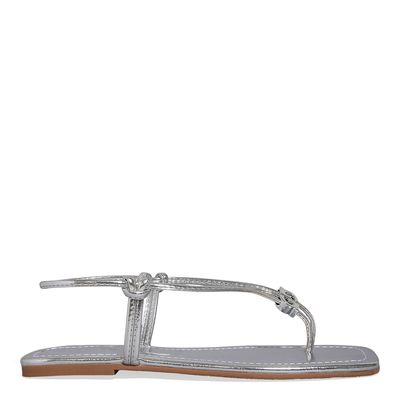 Rasteira Prata Metalizada Bico Quadrado Seta