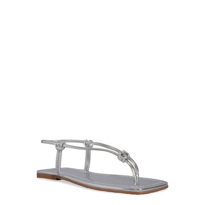 Rasteira Prata Metalizada Bico Quadrado Seta