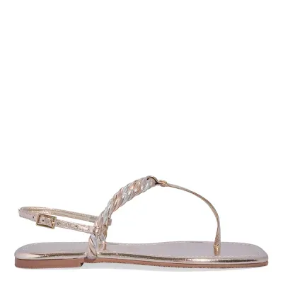 Rasteira Metalizada Dourada Trança