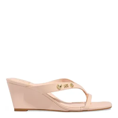 Mule Thong Couro Rosê Salto Anabela