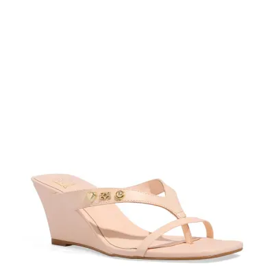 Mule Thong Couro Rosê Salto Anabela