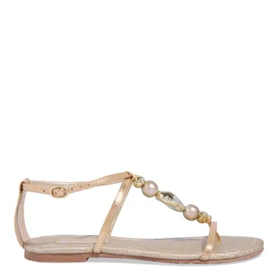 Rasteira Metalizada Dourada Tiras Pedrarias