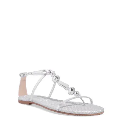 Rasteira Metalizada Prata Tiras Pedrarias