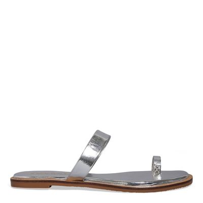 Rasteira Metalizada Prata Tira De Dedo