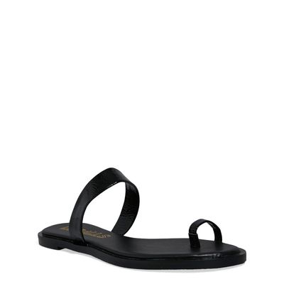 Rasteira Verniz Preta Tira De Dedo