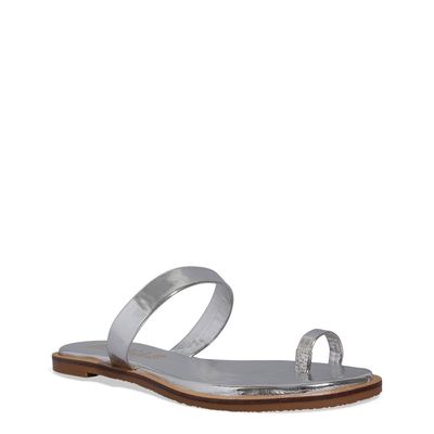 Rasteira Metalizada Prata Tira De Dedo