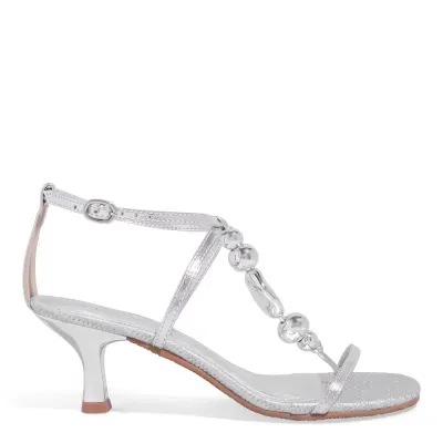 Sandália Metalizada Prata Pedrarias