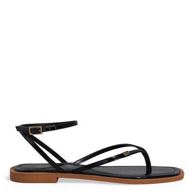 Rasteira Thong Verniz Preta Bico Quadrado