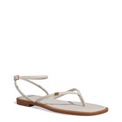 Rasteira Thong Verniz Off White Bico Quadrado