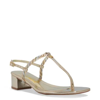Sandália Trança Metalizada Salto Bloco Dourado
